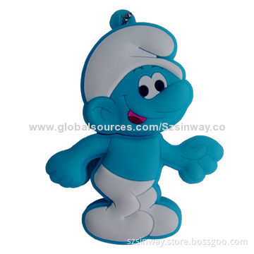 Rubber Smurf Cartoon USB Flash Drive with 2 to 64GB Capacity Range